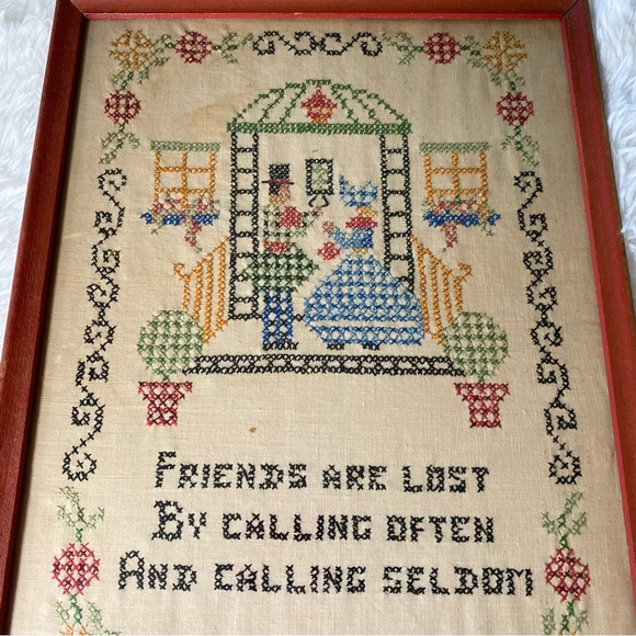 Vintage Friends Are Lost By Calling Often And Calling Seldom Framed Cross Stitch - Picture 4 of 9